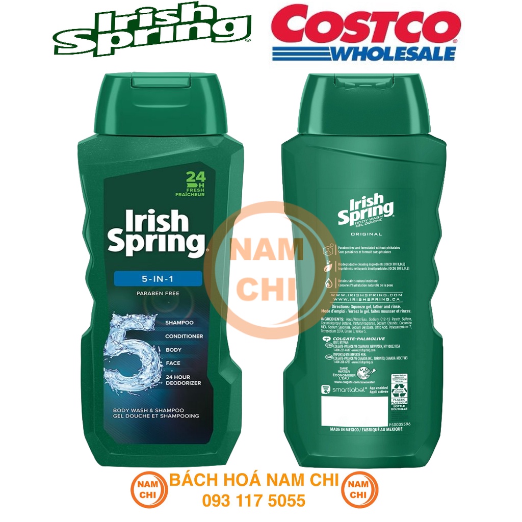 Sữa Tắm Gội Toàn Thân Nam Irish Spring 5in1 532ml