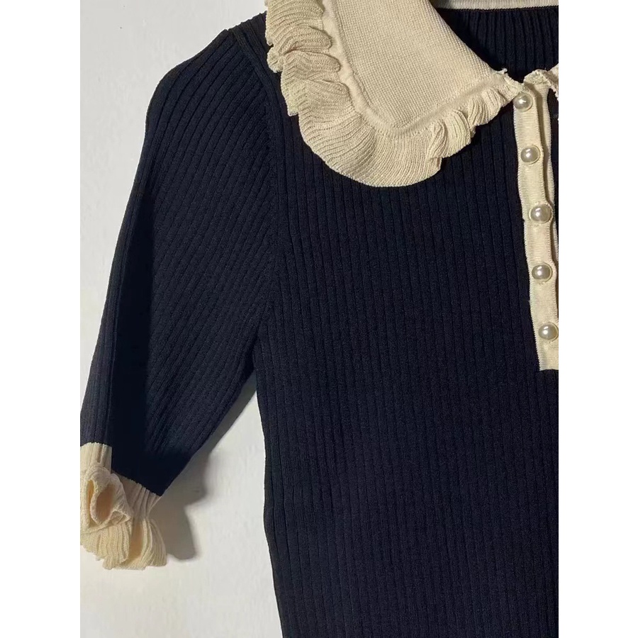 PYAE Sandro 2021 autumn and winter new women's women's wooden ear doll collar knitwear slim fit elegant top