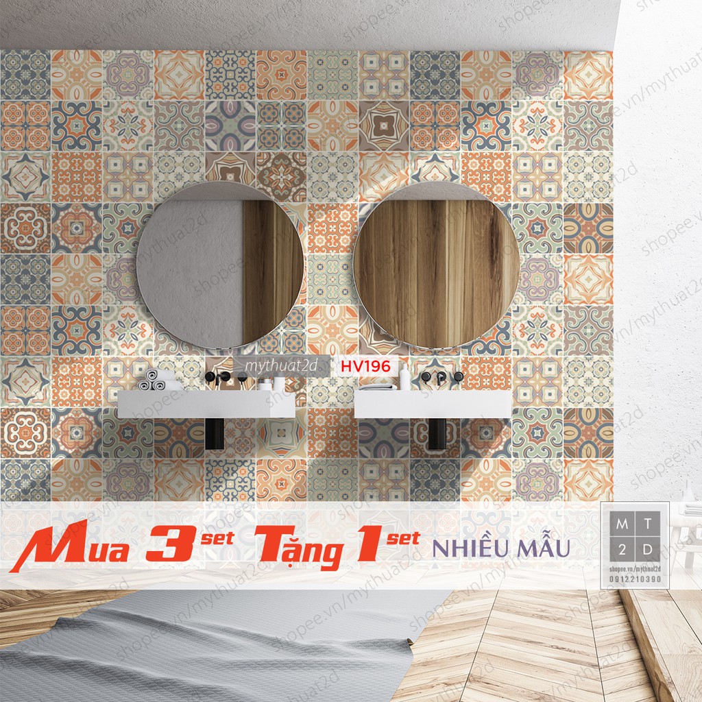 Sét 32 ô decal gạch bông - Mua 3 set tặng 1 set - hoa văn trang trí Elegant mã CBM3T1-060720