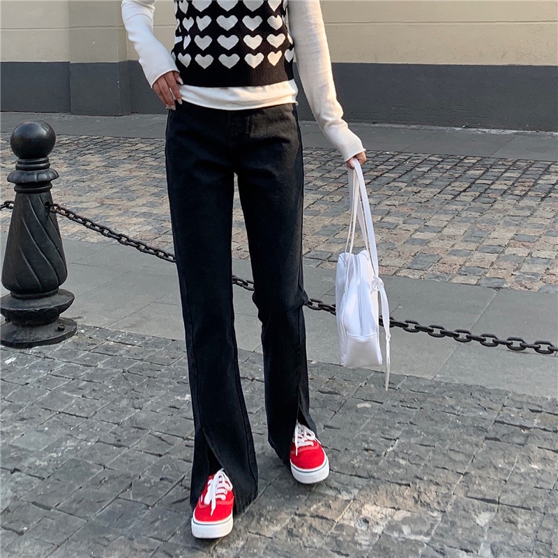 Quần jeans Nữ Dài Lưng Cao Ống Rộng Thời Trang Hàn