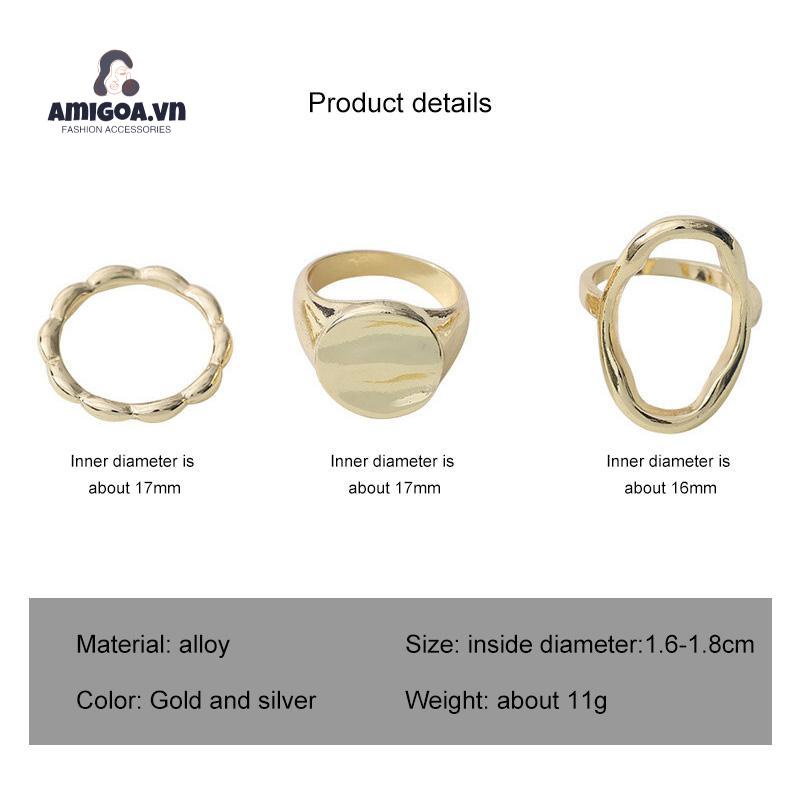 ✨✨Nhẫn Ba Món Thiết Kế Rỗng Kiểu Hình Học Rỗng Dành Cho Nữ