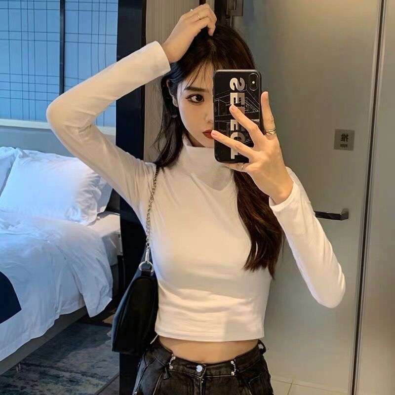 Áo thun COZOK tay dài cổ cao màu trơn hợp thời trang