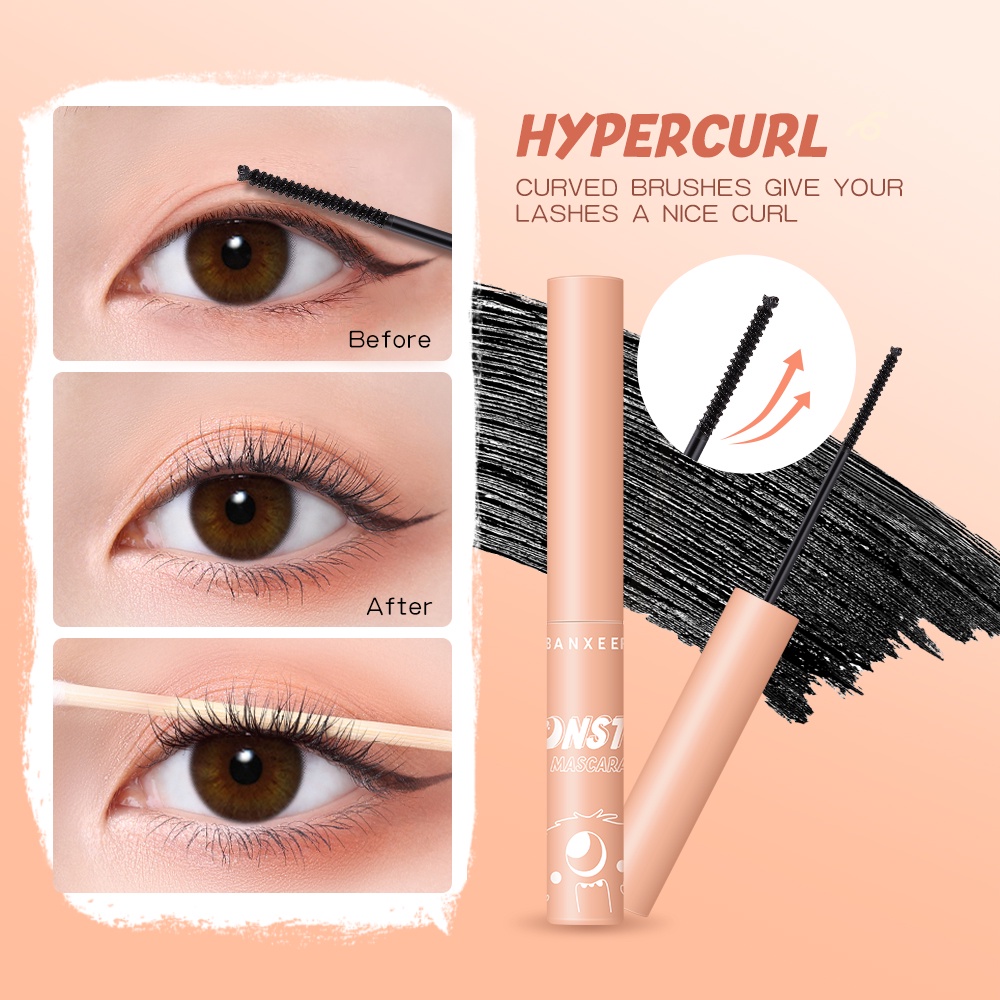 Mascara Banxeer chuốt cong nối dài mi màu đen sống động chống nước lâu dài 30g