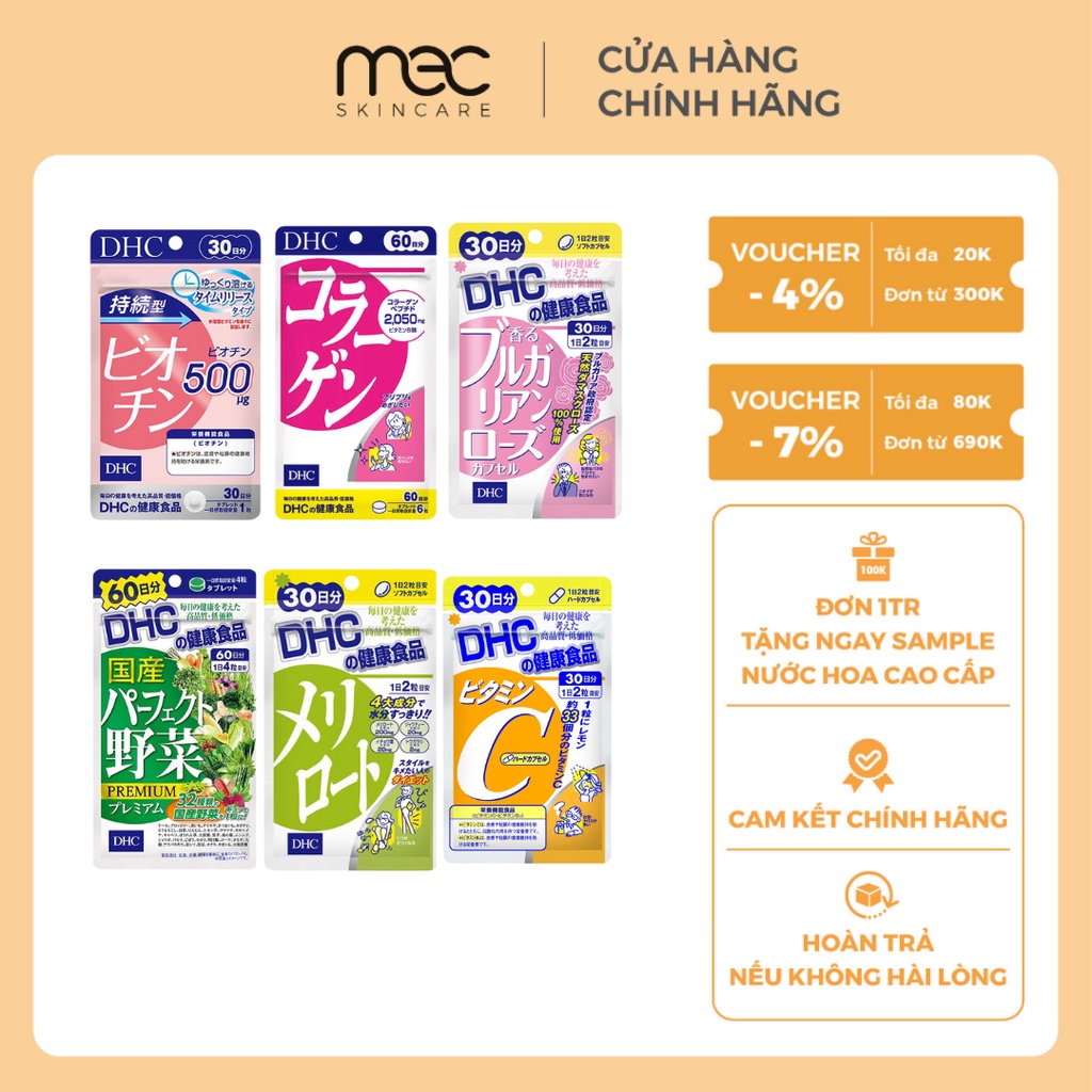 Viên Uống DHC Bổ Sung Vitamin Nhật Bản 30 ngày Vitamin C,B,E,Biotin, Rau Củ, Collagen (30v/gói, 60v/gói) - Mecskincare