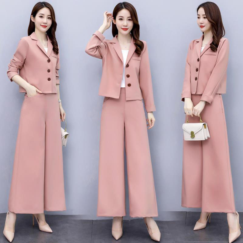 Set Đồ Công Sở 2 Món Quần Dài Ống Rộng + Áo Khoác Blazer Màu Trơn Thanh Lịch Thời Trang Mùa Hè Cho Nữ M-4L 2021