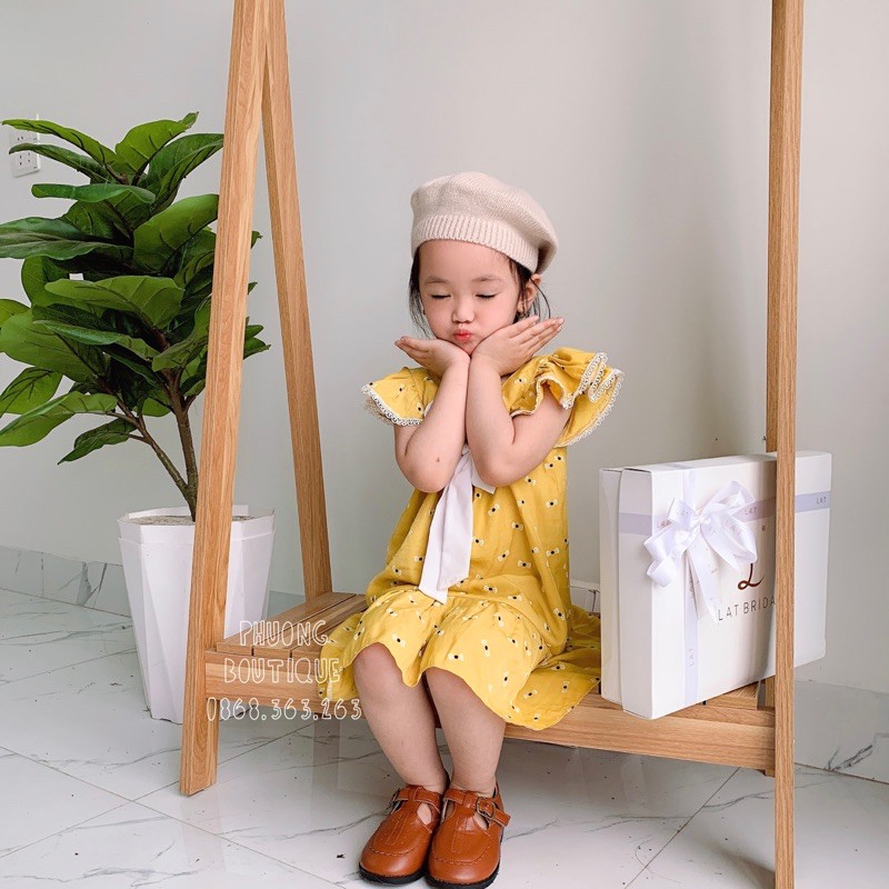 Váy cho bé ROYALKIDS Đầm bé gái chất đũi hoạ tiết nơ bé gái từ 7-19kg