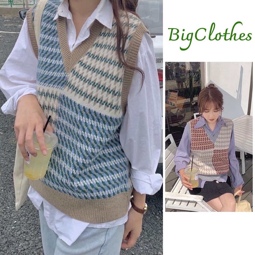 Áo ghile len nữ bigsize áo len cổ V form rộng vintage Bigclothes AL123