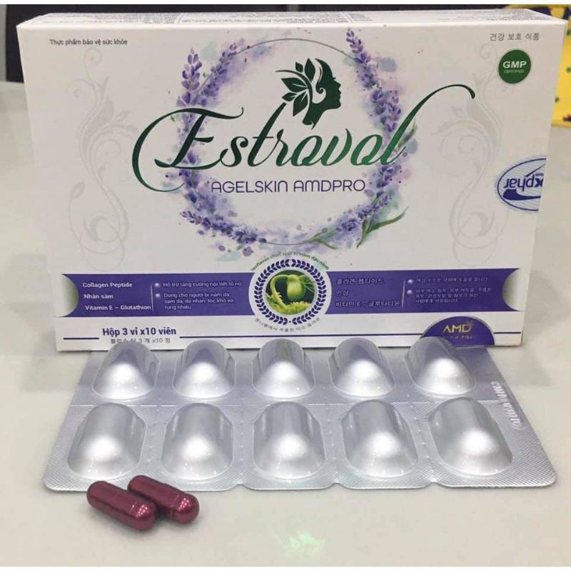 Estrovol Agelskin Amdpro hộp 30 viên tăng cường nội tiết tố nữ