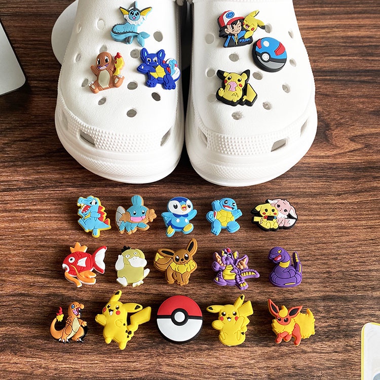 Nút Gắn Dép Jibbitz, Sticker Nhựa Mềm PVC Hình Pokemon