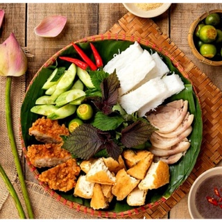 Compo bún đậu mắm tôm: dồi sụn, chả cốm, nem chua rán