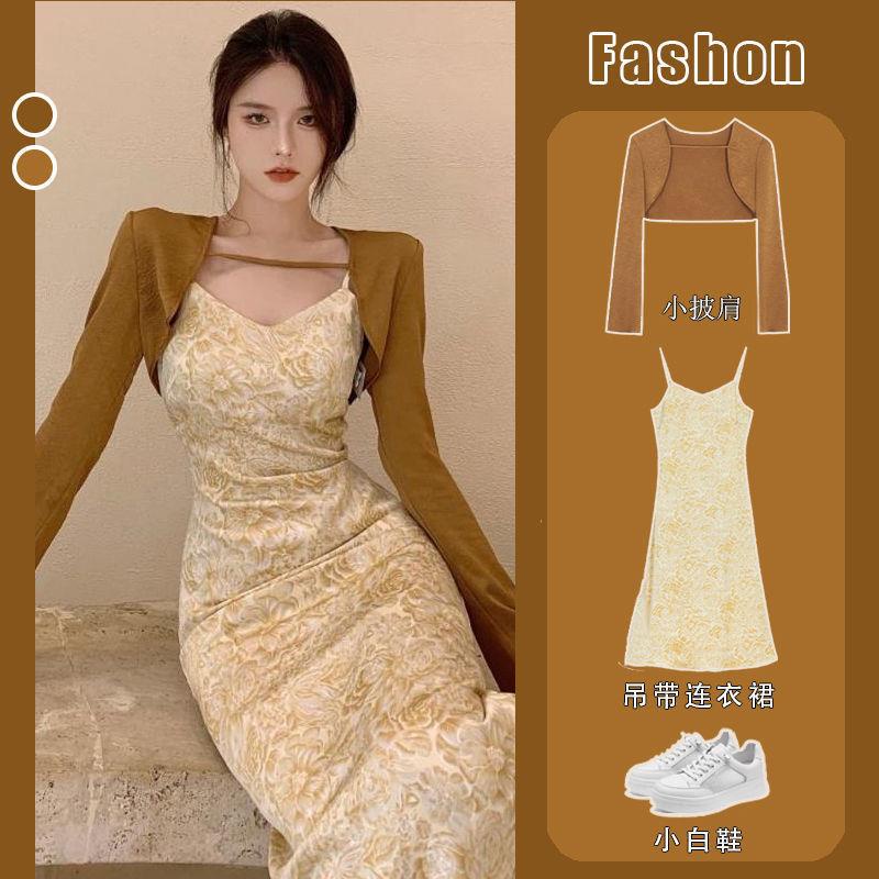 Bộ áo khoác + chân váy lưng cao in họa tiết thời trang mùa thu phong cách mới cho nữ 2021 | BigBuy360 - bigbuy360.vn