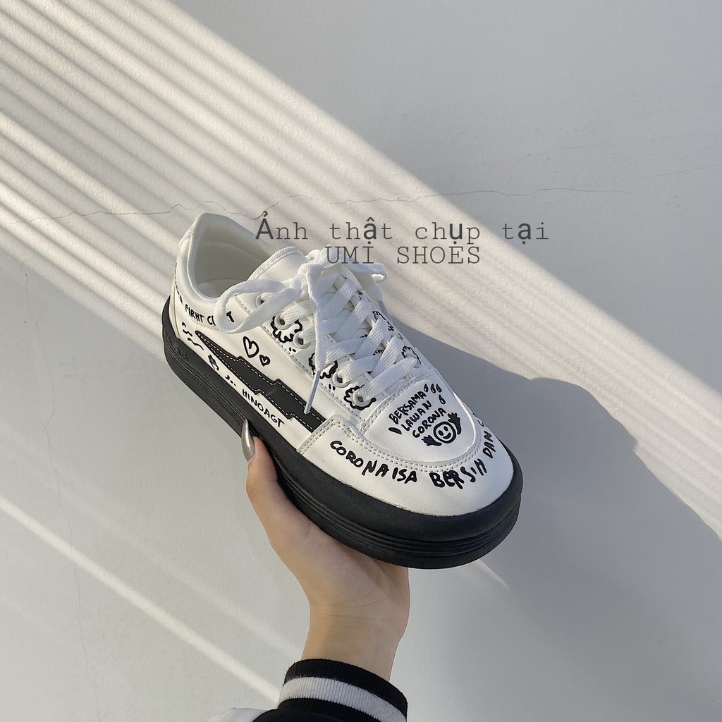 [CÓ SẴN ] Giày thể thao nữ ulzzang vẽ tay Custom GRAFFITY hot mới chữ kí đẹp đế bánh mỳ độn cao 4cm màu đen trắng | BigBuy360 - bigbuy360.vn