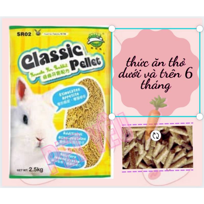 Cỏ nén CLASSIC PELLET 2,5 ký DATE MỚI thức ăn mọi lứa tuổi thỏ
