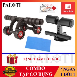 Combo Con lăn tập cơ bụng 4 bánh và dụng cụ tập cơ bụng đa năng có đế hút chân không