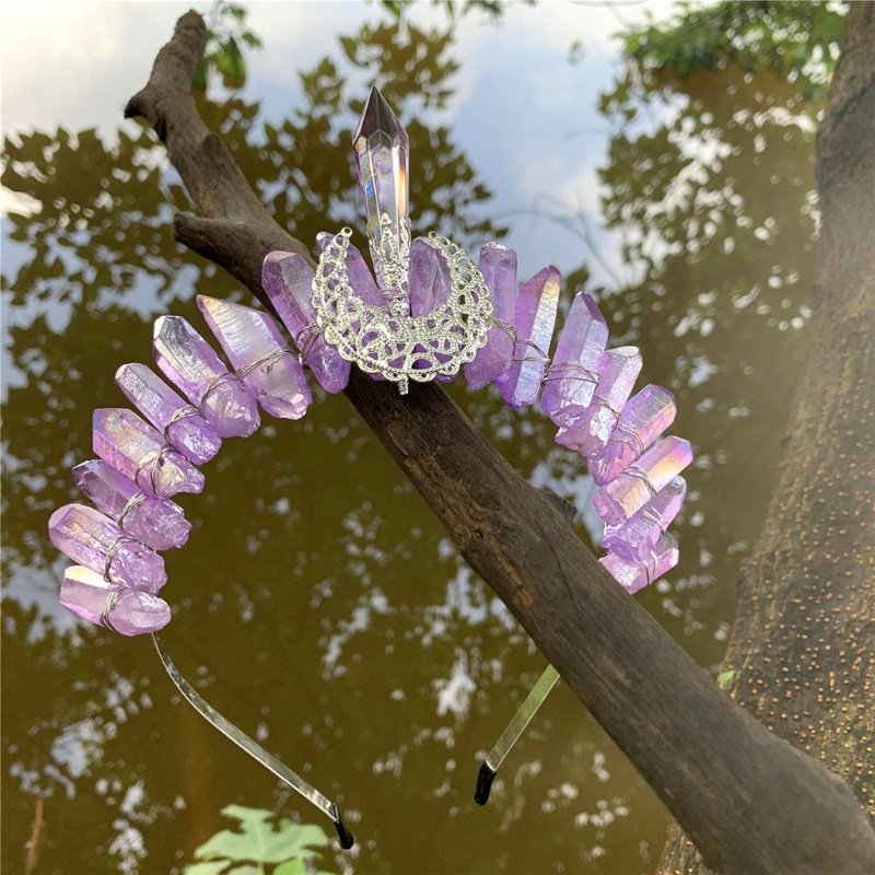 Băng Đô Cài Tóc Hình Vương Miện Đính Đá Pha Lê Trong Suốt Phong Cách Bohemian Dành Cho Cô Dâu
