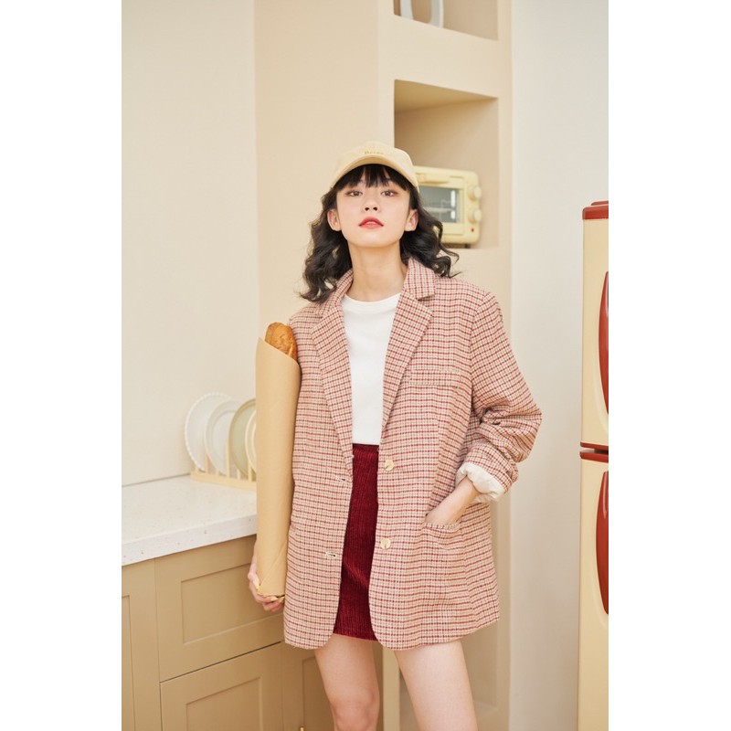 LEN clothing Áo khoác vest thời trang nữ hoạ tiết kẻ caro đỏ 765401 | BigBuy360 - bigbuy360.vn