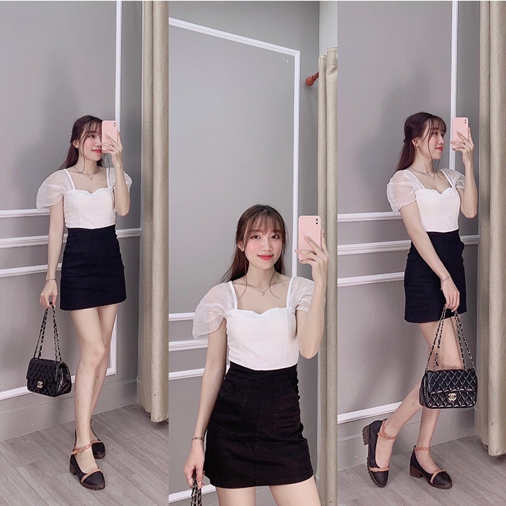 Chân Váy Kaki Ngắn Dáng Chữ A, Chân Váy Ôm Đi Chơi Màu Đen