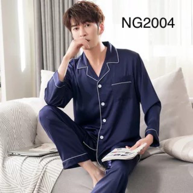 Bộ pyjama nam dài tay mặc nhà vải lụa satin mềm mại, thoáng mát NG628-1 - Thời Trang Dương