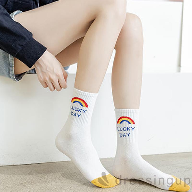 Đôi vớ cotton in hình mặt cười màu cầu vồng cho người lớn