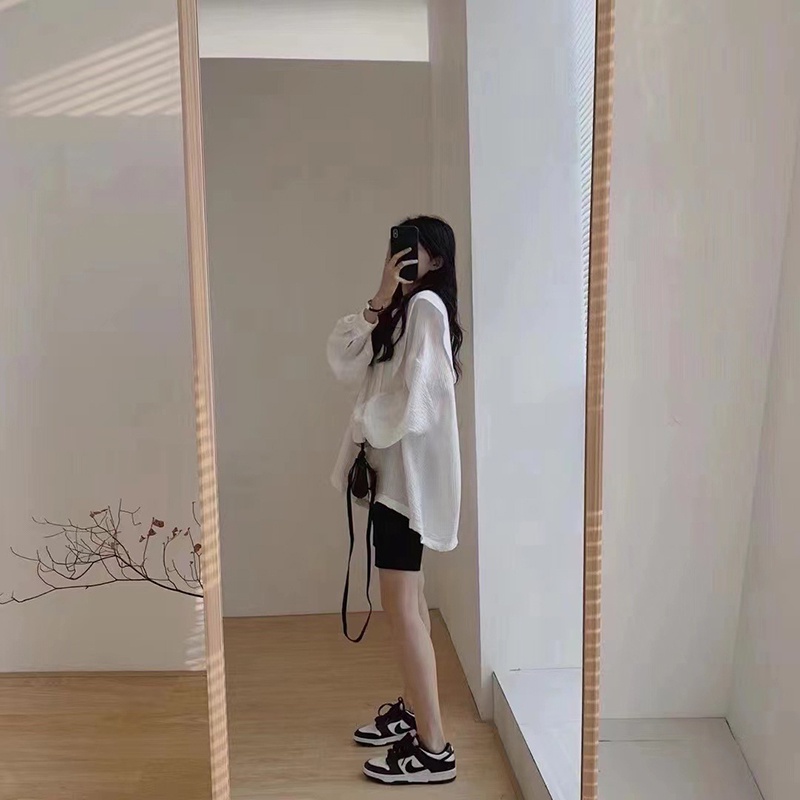 IELGY    Áo Sơ Mi Dài Tay Màu Sắc Trơn Phong Cách Hàn Quốc Cho Nữ