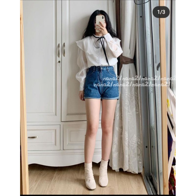 Áo sơ mi cổ bèo thắt nơ