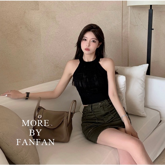 QKOOLE Áo croptop dệt kim màu trơn phong cách Hàn Quốc quyến rũ cho nữ