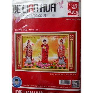 Tranh thêu chữ thập Tam thế phật 114*84CM