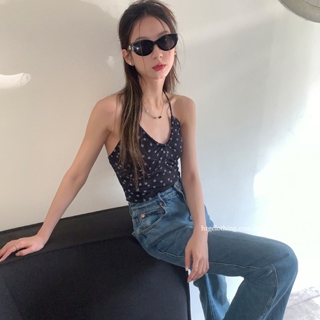 【ZHELIHANGFEI】 / Áo Hai Dây Họa Tiết Hoa Xinh Xắn Cho Nữ