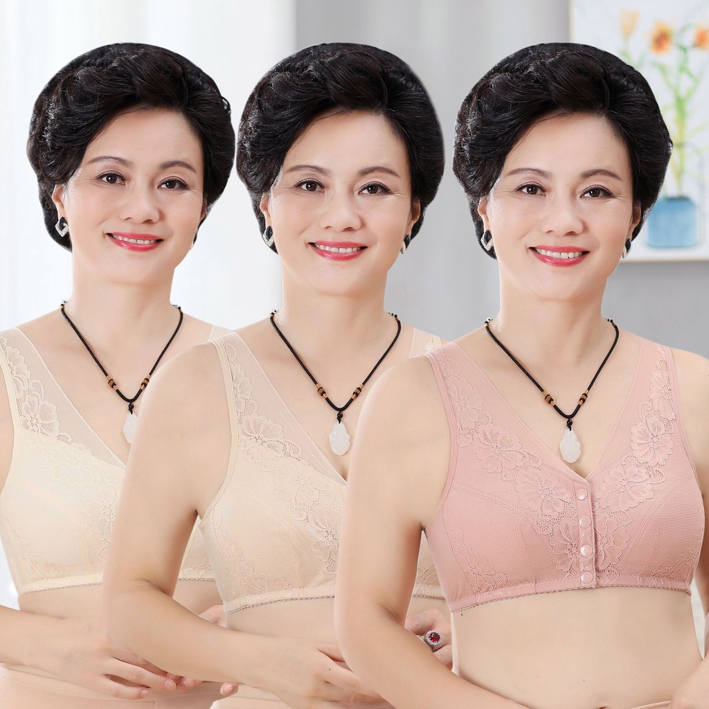 Áo ngực cotton mềm cài khóa trước phối ren không gọng dành cho mẹ / phụ nữ trung niên có size lớn