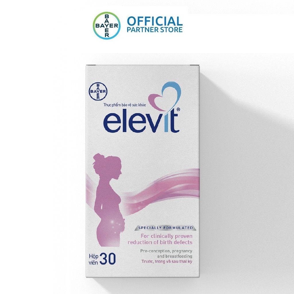 Hộp viên uống Vitamin tổng hợp Elevit cho mẹ bầu và sau sinh nhập khẩu chính hãng Bayer, hộp 30v