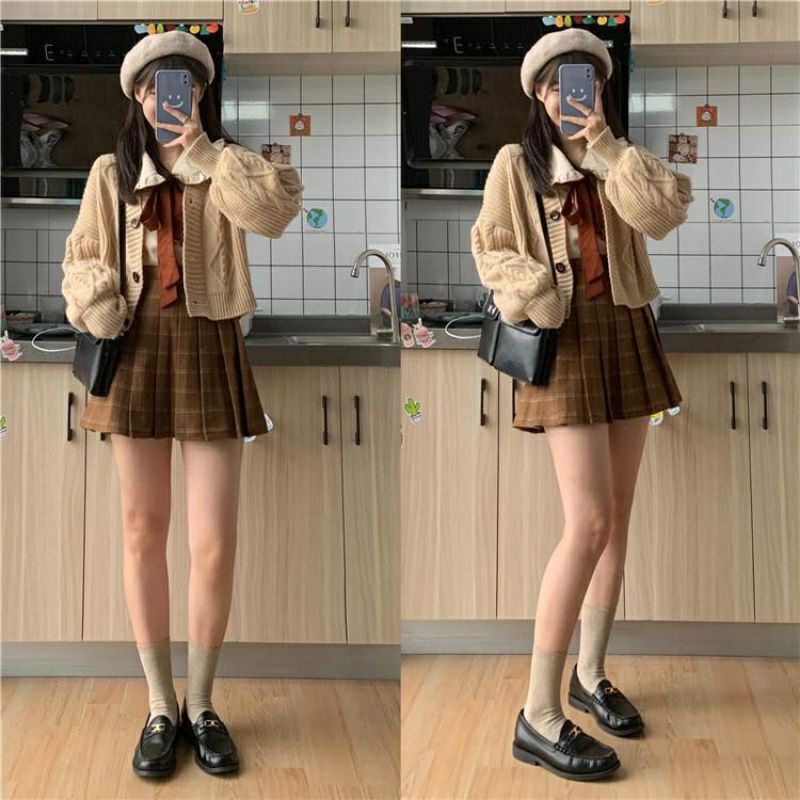 Set áo sơmi + khoác len cardigan + chân váy 🇰🇷