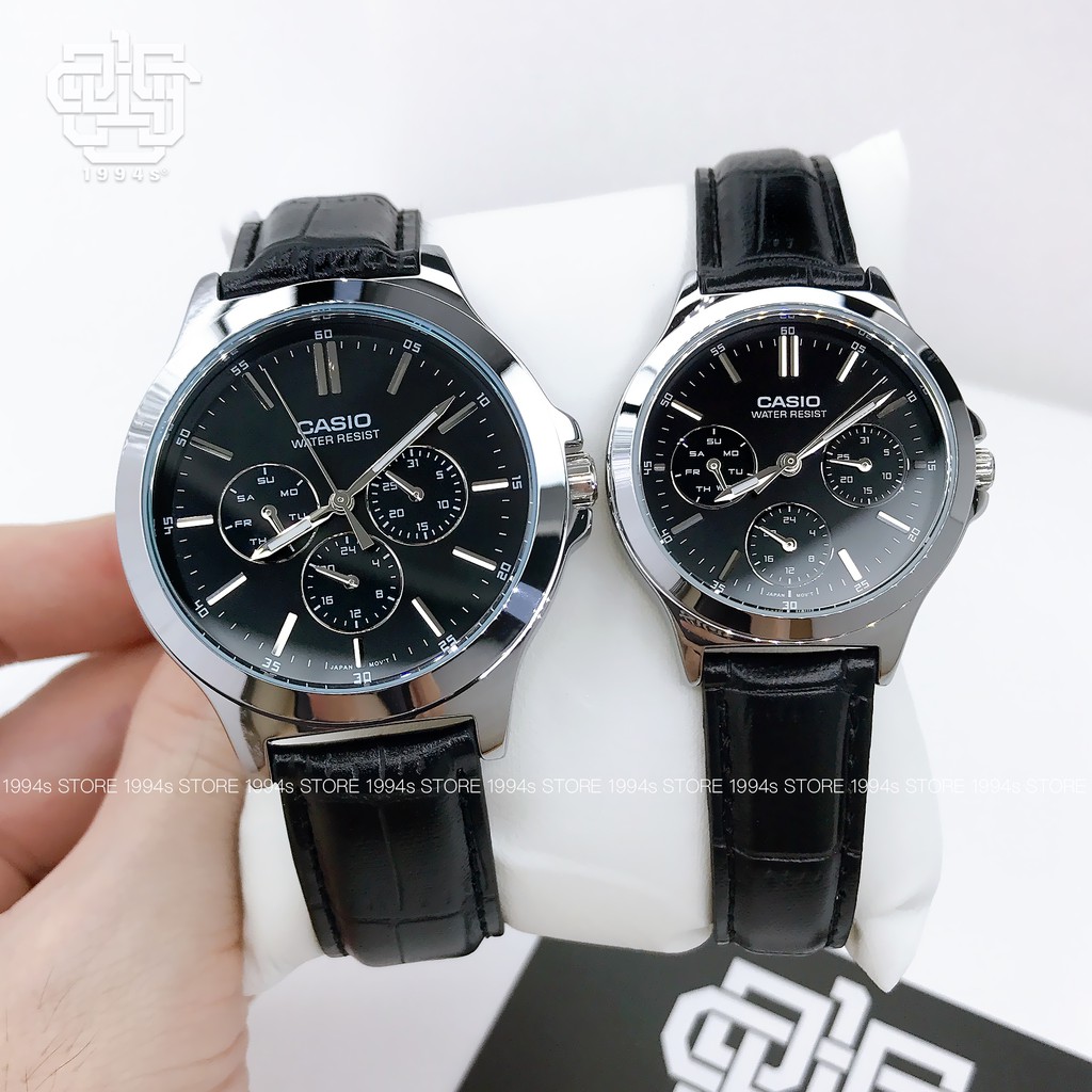 Đồng hồ cặp Casio MTP-V300L-1A / LTP-V300L-1A dây da, chống nước 50m, hàng chính hãng