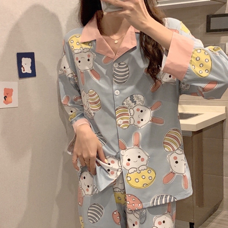 Bộ Ngủ Mặc Nhà Dài Tay Pyjama Hoạ Tiết Kute