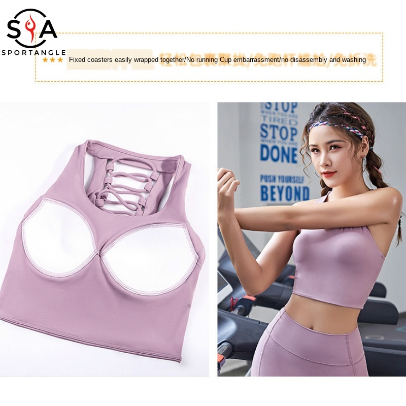 【Sportsangel】sports bra S-4XL fixed one piece pad women shock-proof high-intensity strap beauty back running bra fitness yoga vest bra plus size