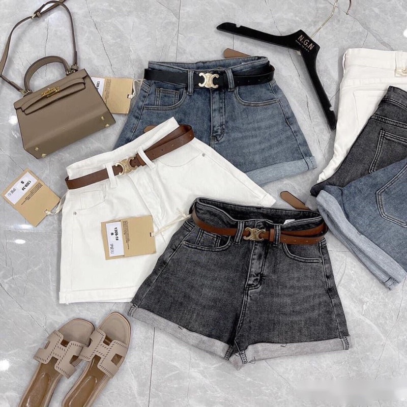 Quần short jean kèm đai