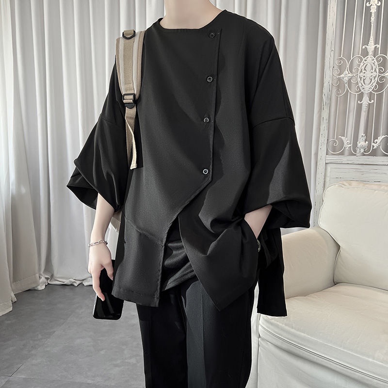 Áo Sơ Mi Mỏng Dáng Rộng Thiết Kế Lệch Tà Cá Tính Cho Nam Và Nữ