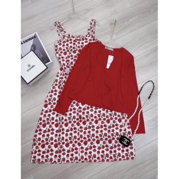 [ 𝐅𝐑𝐄𝐄 𝐒𝐇𝐈𝐏 ] SET VÁY HOA 2S MIX CARDIGAN ĐỎ SIÊU XINH