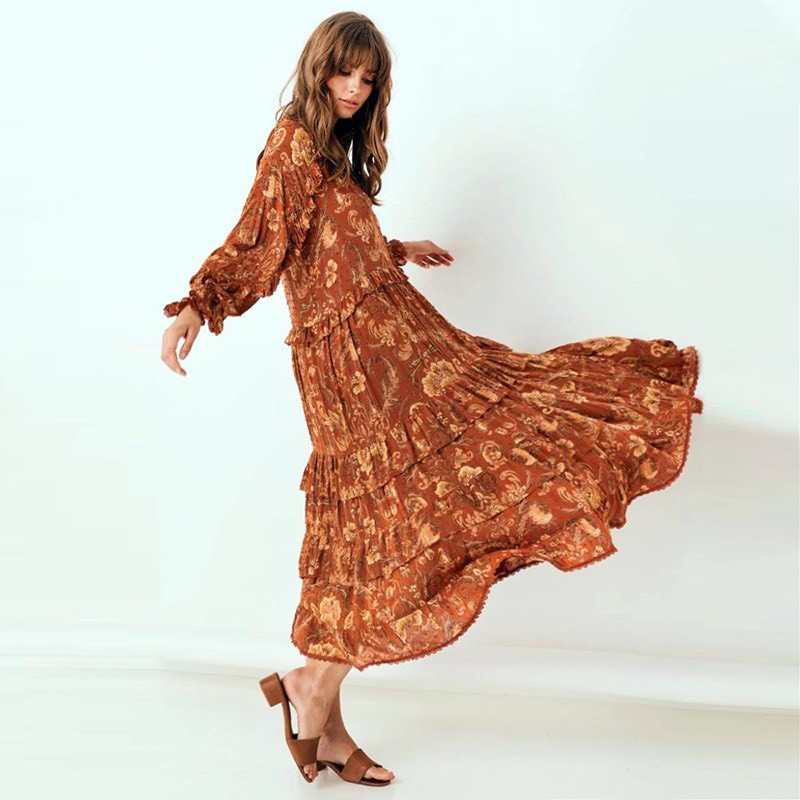 Đầm maxi suông cam nâu