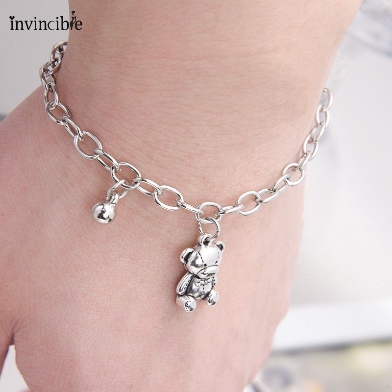 Vòng Tay Mặt Hình Gấu Bằng Hợp Kim Dễ Thương Phong Cách Hip hop Thời Trang Cho Nữ