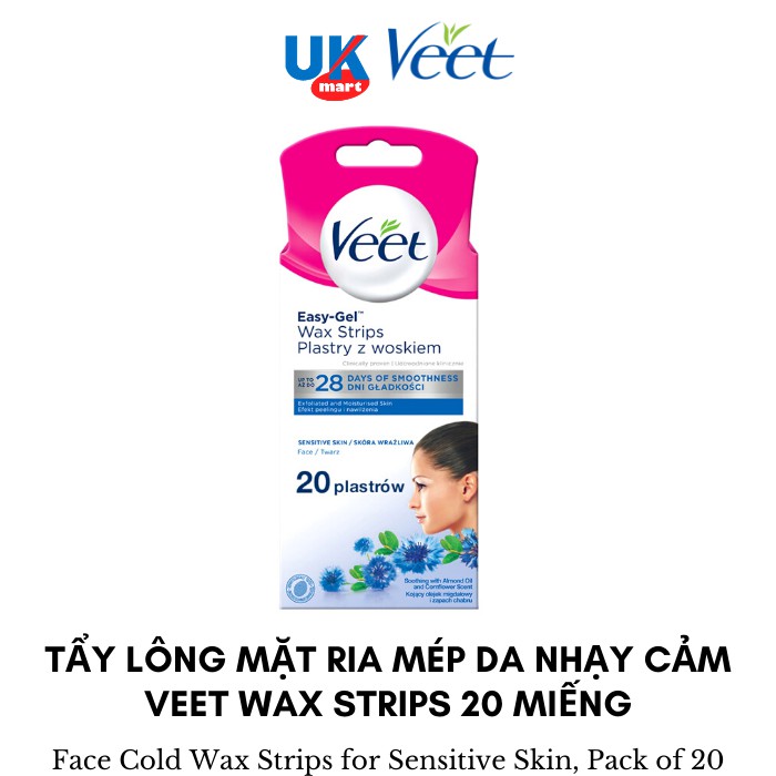 Tẩy Lông Mặt Ria Mép Da Nhạy Cảm Veet Wax Strips 20 Miếng | BigBuy360 - bigbuy360.vn