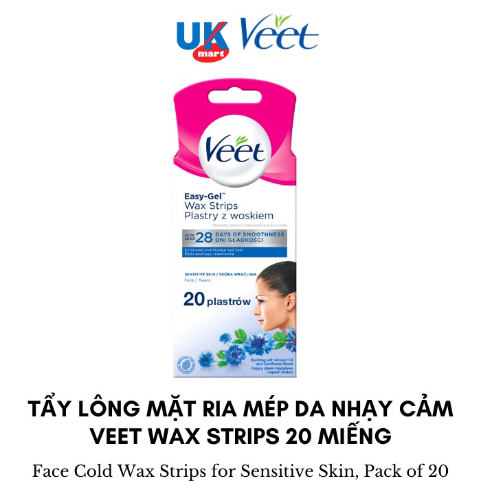 Tẩy Lông Mặt Ria Mép Da Nhạy Cảm Veet Wax Strips 20 Miếng