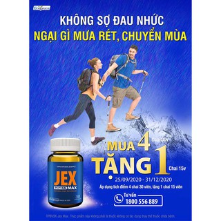 (Mua 4 tặng 1)Jex Max - hỗ trợ giảm đau, tăng cường tái tạo sụn khớp, tăng độ bền, dẻo dai, giảm đau xương khớp (30 viên