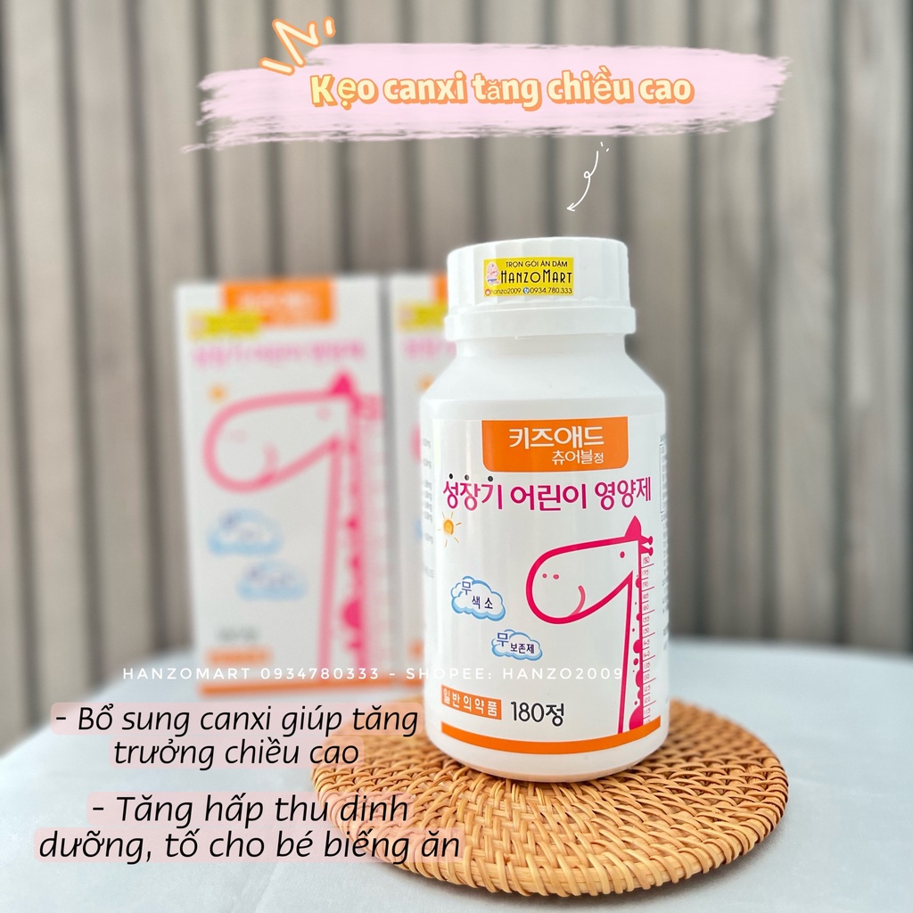 Canxi cho bé KẸO NGÂM CANXI TĂNG CHIỀU CAO (hộp 180v)