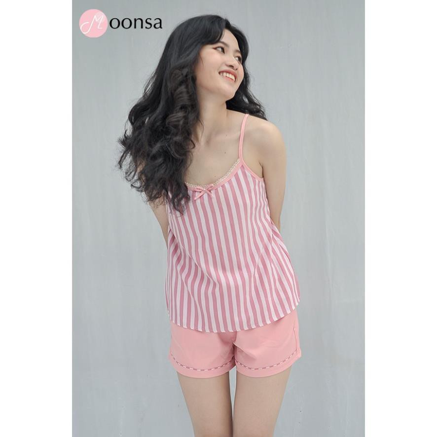[Mã WARN30 hoàn 15% xu đơn 150k] Đồ ngủ Lụa 2 dây dễ thương Hồng Phấn Dịu Nhẹ [ Moonsa ] | BigBuy360 - bigbuy360.vn