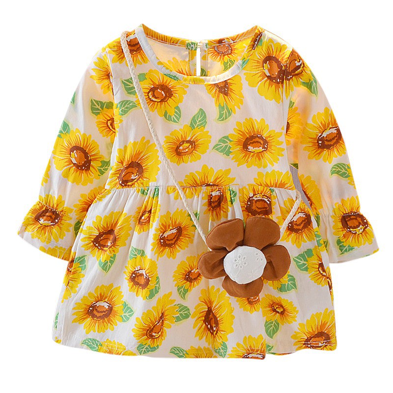 Đầm suông tay dài vải cotton êm ái và dễ thương cho bé gái