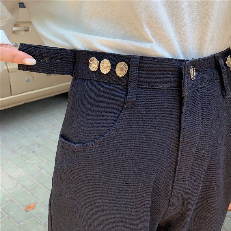 NEW Quần Jeans Lưng Cao Ống Rộng Phong Cách Hàn Quốc