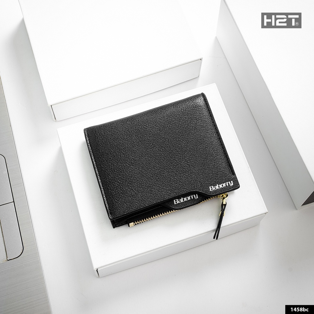 Ví Da Ngắn Cao Cấp Đen Baborry Black H2T 1458