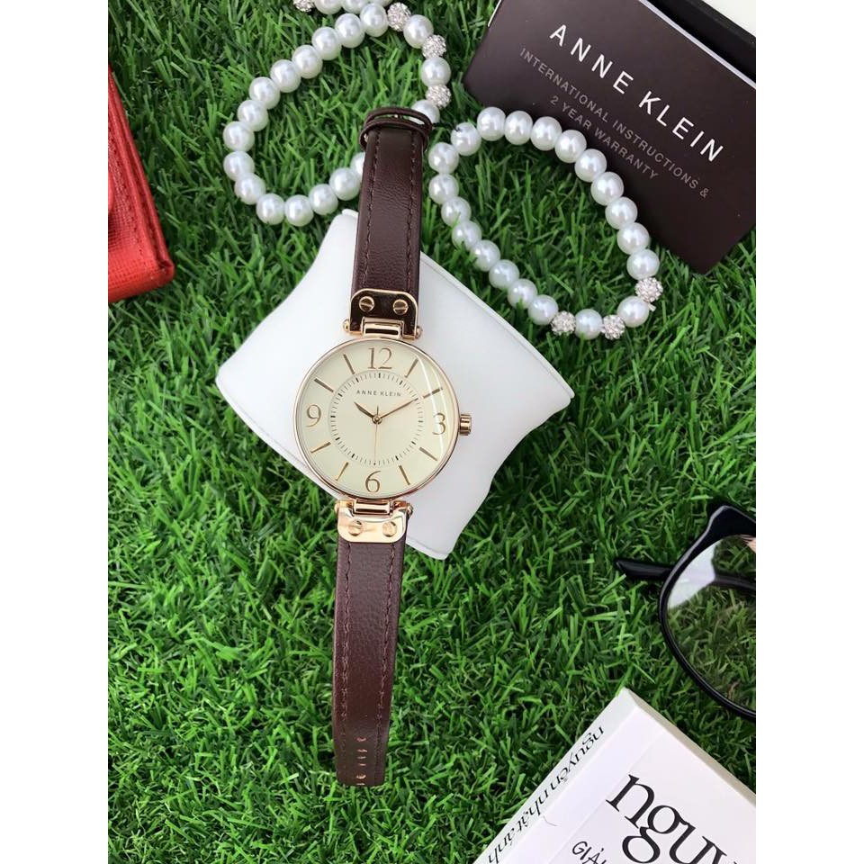 Đồng hồ nữ Anne Klein dây da nâu mặt tròn