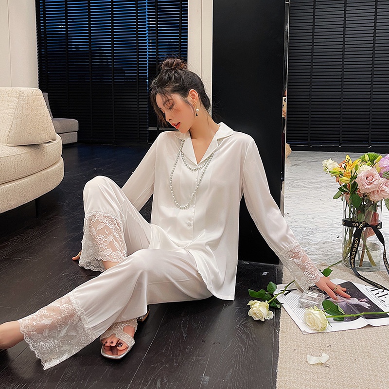Bộ Đồ Ngủ Dài Tay Bằng Lụa Mát Thiết Kế Mới Thời Trang Mùa Xuân Dành Cho Nữ 2022