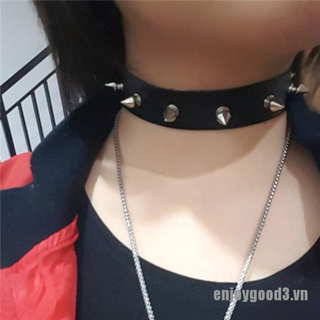 Vòng Cổ Choker Da Phối Đinh Tán Mặt Trái Tim Phong Cách Gothic Cho Nữ